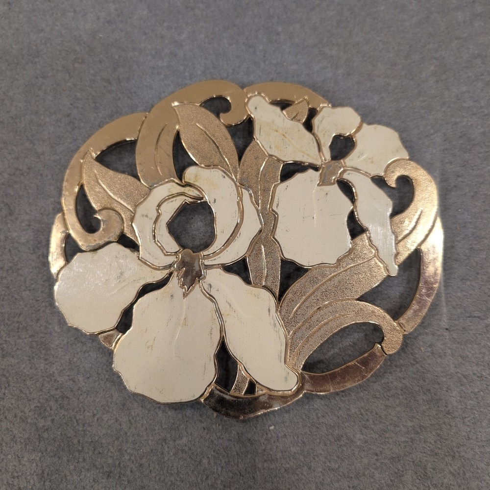 Vintage Wm. A. Rogers Ltd Floral Iris Silverplate Trivet Hot Plate Decor NA311 - Picture 1 of 4